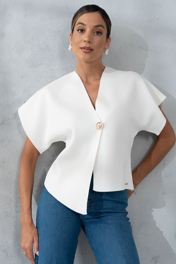 CASACO FERRACHE CURTO DE MALHA COM BOTÃO DOURADO - Carla Valente