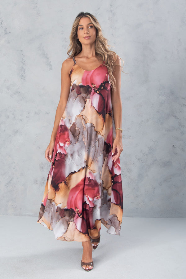 VESTIDO FERRACHE MIDI FLUIDO ESTAMPADO DE ALÇA - Carla Valente