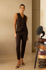 CALÇA FERRACHE CLÁSSICA E CINTURA SUBIDA CINTO ELÁSTICO