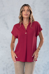 TÚNICA FERRACHE DE MANGA CURTA COM DECOTE EM V DETALHE METÁLICO - Carla Valente