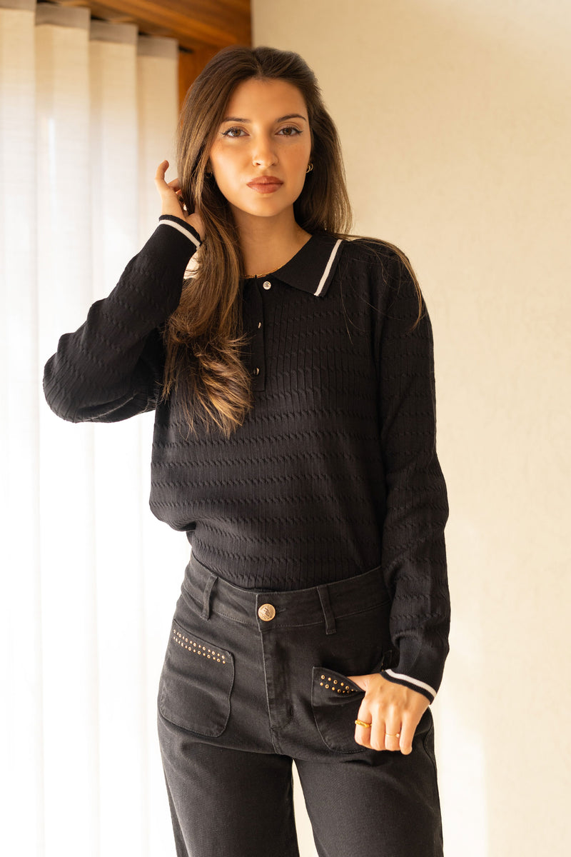 POLO FERRACHE MALHA C/DETALHE RISCA - Carla Valente