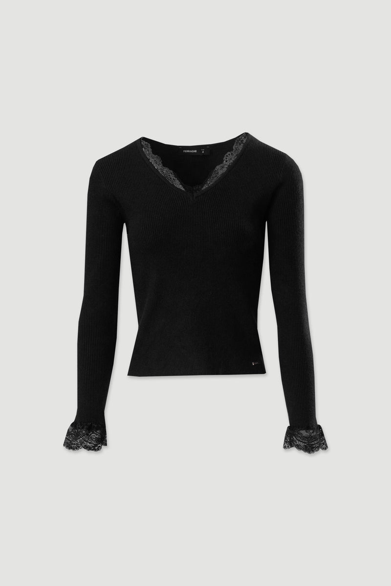 CAMISOLA FERRACHE CANELADA COM DETALHE EM RENDA - Carla Valente