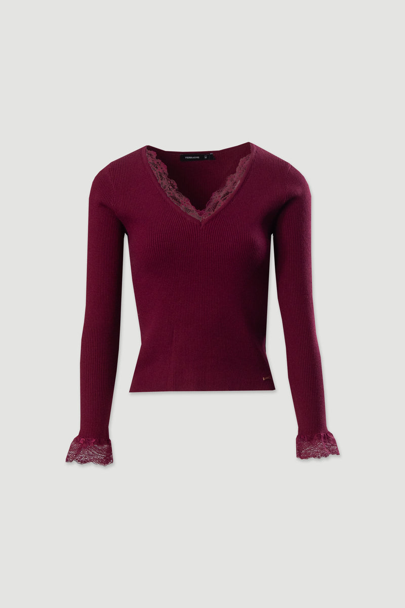 CAMISOLA FERRACHE CANELADA COM DETALHE EM RENDA - Carla Valente