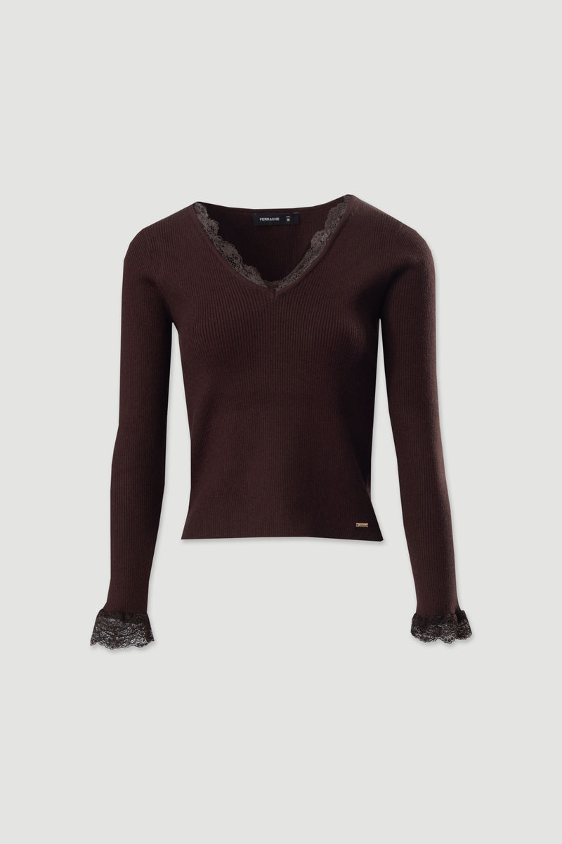 CAMISOLA FERRACHE CANELADA COM DETALHE EM RENDA - Carla Valente