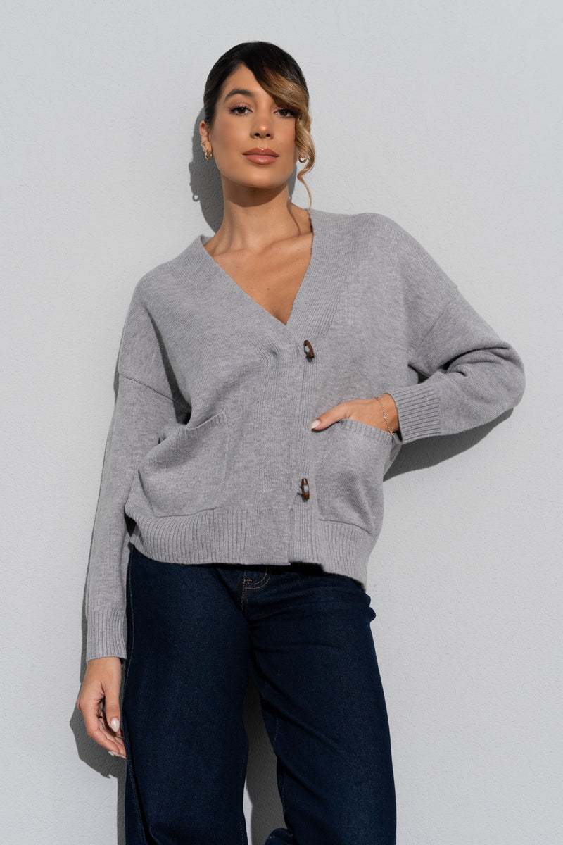 CASACO FERRACHE DE MALHA COM BOLSOS FRONTAIS