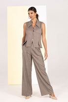 CALÇA FERRACHE WIDE LEG TWEED C/PREGAS CINTURA ELASTICA - Carla Valente