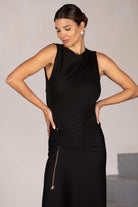 VESTIDO FERRACHE COMPRIDO ASSIMÉTRICO COM DETALHE FRANZIDO - Carla Valente