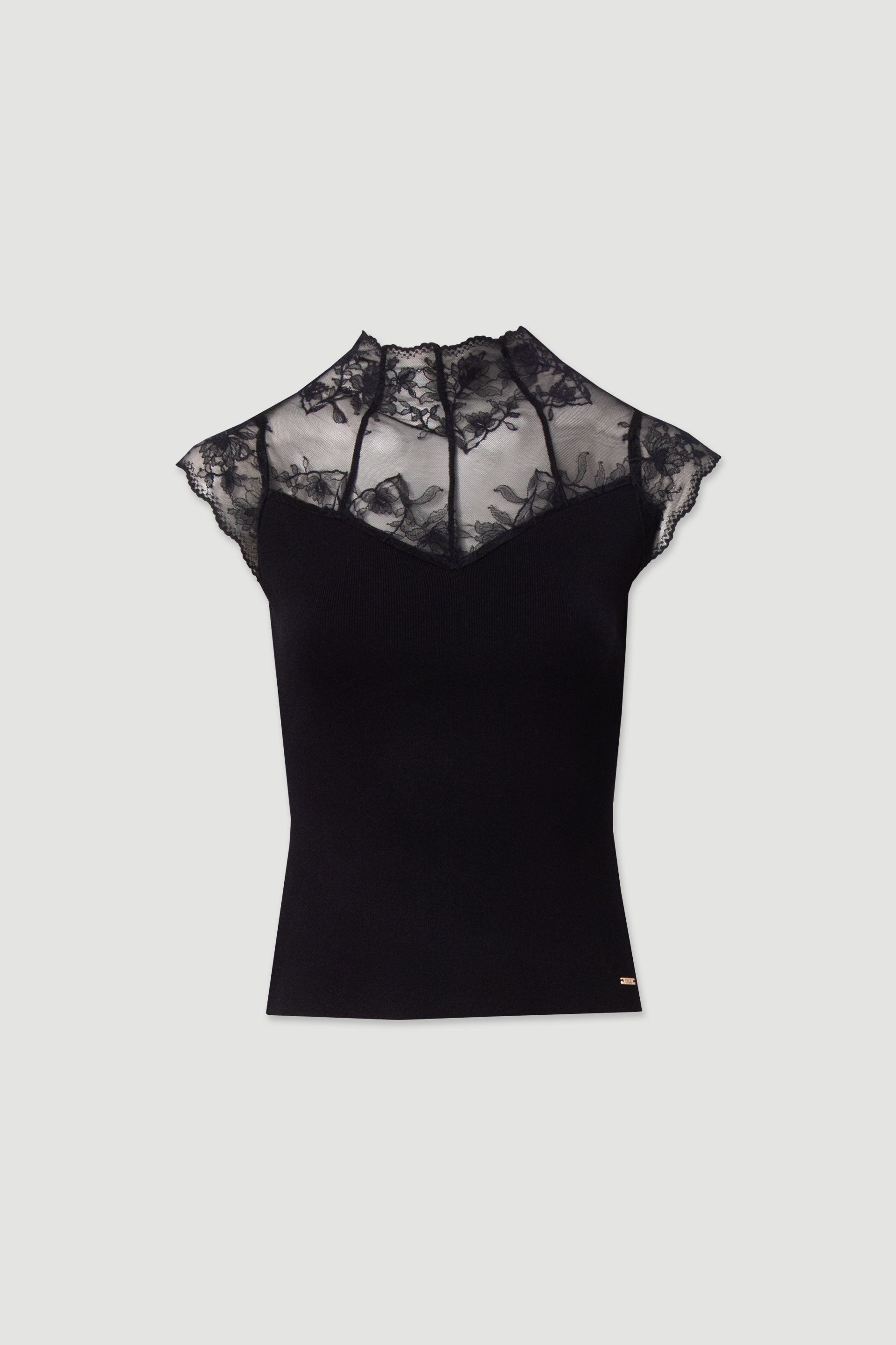 CAMISOLA FERRACHE DE MALHA COM DETALHE EM RENDA - Carla Valente