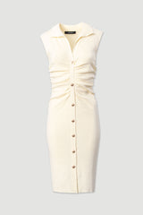 VESTIDO FERRACHE MIDI EM MALHA FRANZIDO E BOTÕES MTÁLICOS - Carla Valente