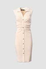 VESTIDO FERRACHE MIDI EM MALHA FRANZIDO E BOTÕES MTÁLICOS - Carla Valente