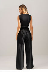 CALÇA FERRACHE CLÁSSICA WIDE LEG COM CINTO ELÁSTICO - Carla Valente