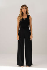 CALÇA FERRACHE CLÁSSICA WIDE LEG COM CINTO ELÁSTICO - Carla Valente