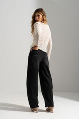 JEANS FERRACHE BALLOON ALGODÃO CINTA SUBIDA - Carla Valente