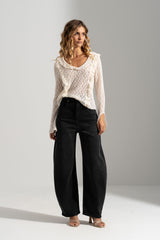 JEANS FERRACHE BALLOON ALGODÃO CINTA SUBIDA - Carla Valente