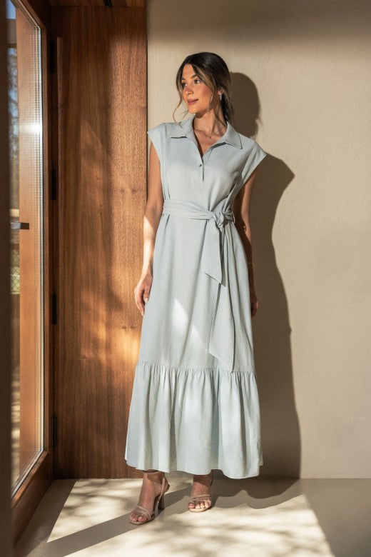 VESTIDO FERRACHE MIDI C/CINTO E FOLHO NA - Carla Valente