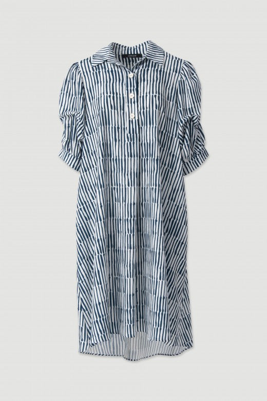 VESTIDO FERRACHE CAMISEIRO MIDI RISCAS MANGA VOLUMOSA - Carla Valente