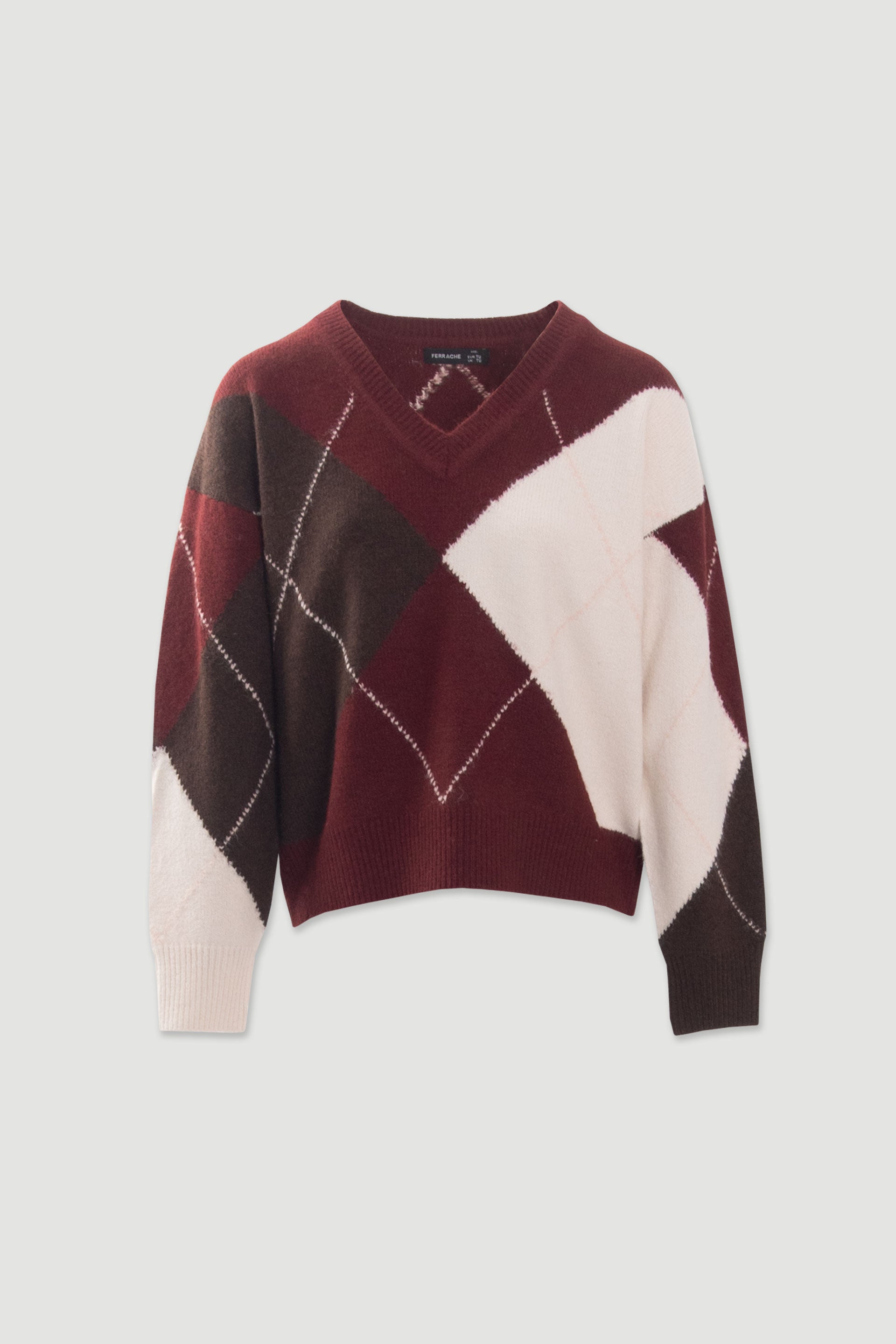 PULLOVER FERRACHE DE MALHA COM PADRÃO DE LOSANGOS - Carla Valente