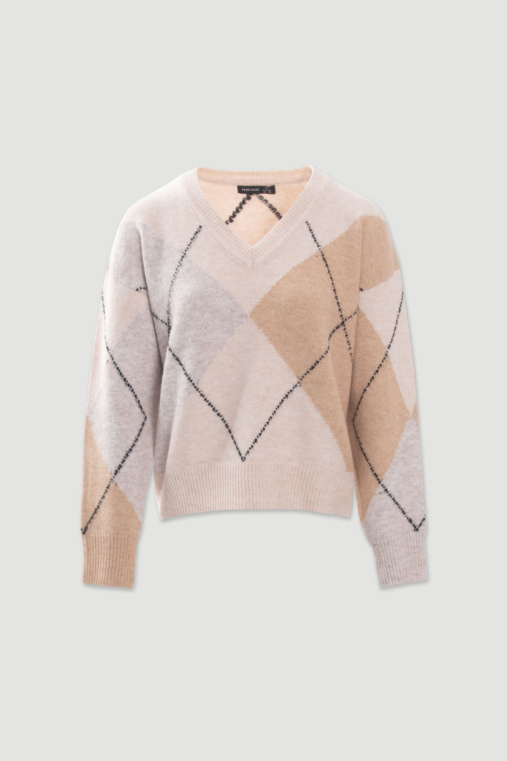 PULLOVER FERRACHE DE MALHA COM PADRÃO DE LOSANGOS - Carla Valente