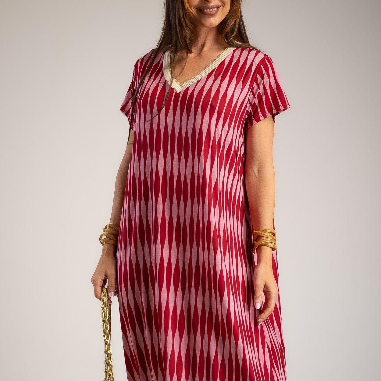 VESTIDO ALBNS OVERSIZE LYCRA FRIA DAMERO LUREX - Carla Valente