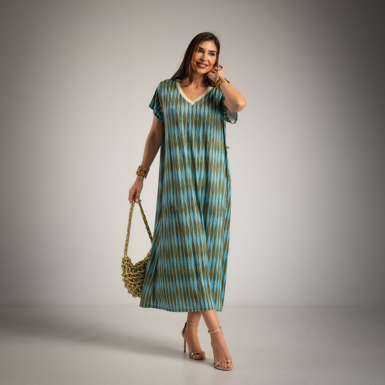 VESTIDO ALBNS OVERSIZE LYCRA FRIA DAMERO LUREX - Carla Valente