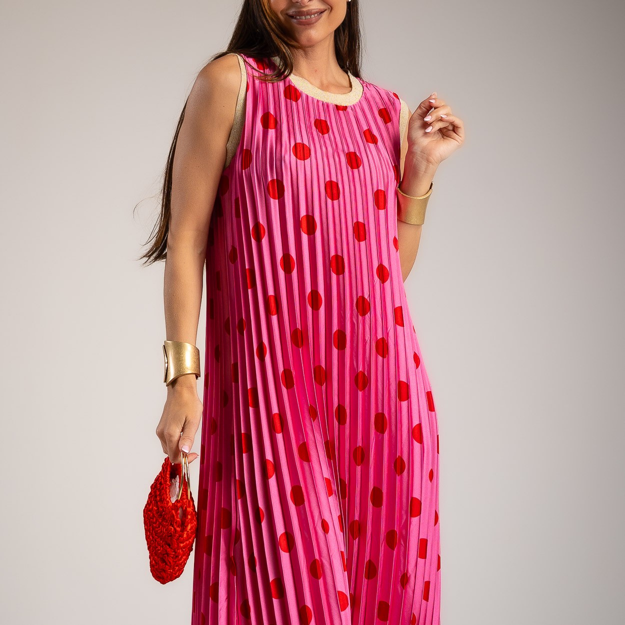 VESTIDO ALBNS PLISSADO POLKA DOTS VIVO LUREX - Carla Valente