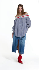 BLUSA VDR DECOTE CANOA CANELADO AS RISCAS - Carla Valente