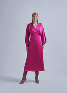 VESTIDO MAITE DE CETIM C/MANGA POETA - Carla Valente