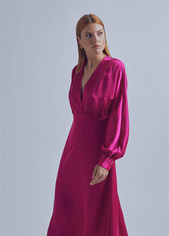 VESTIDO MAITE DE CETIM C/MANGA POETA - Carla Valente