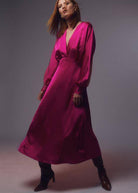 VESTIDO MAITE DE CETIM C/MANGA POETA - Carla Valente