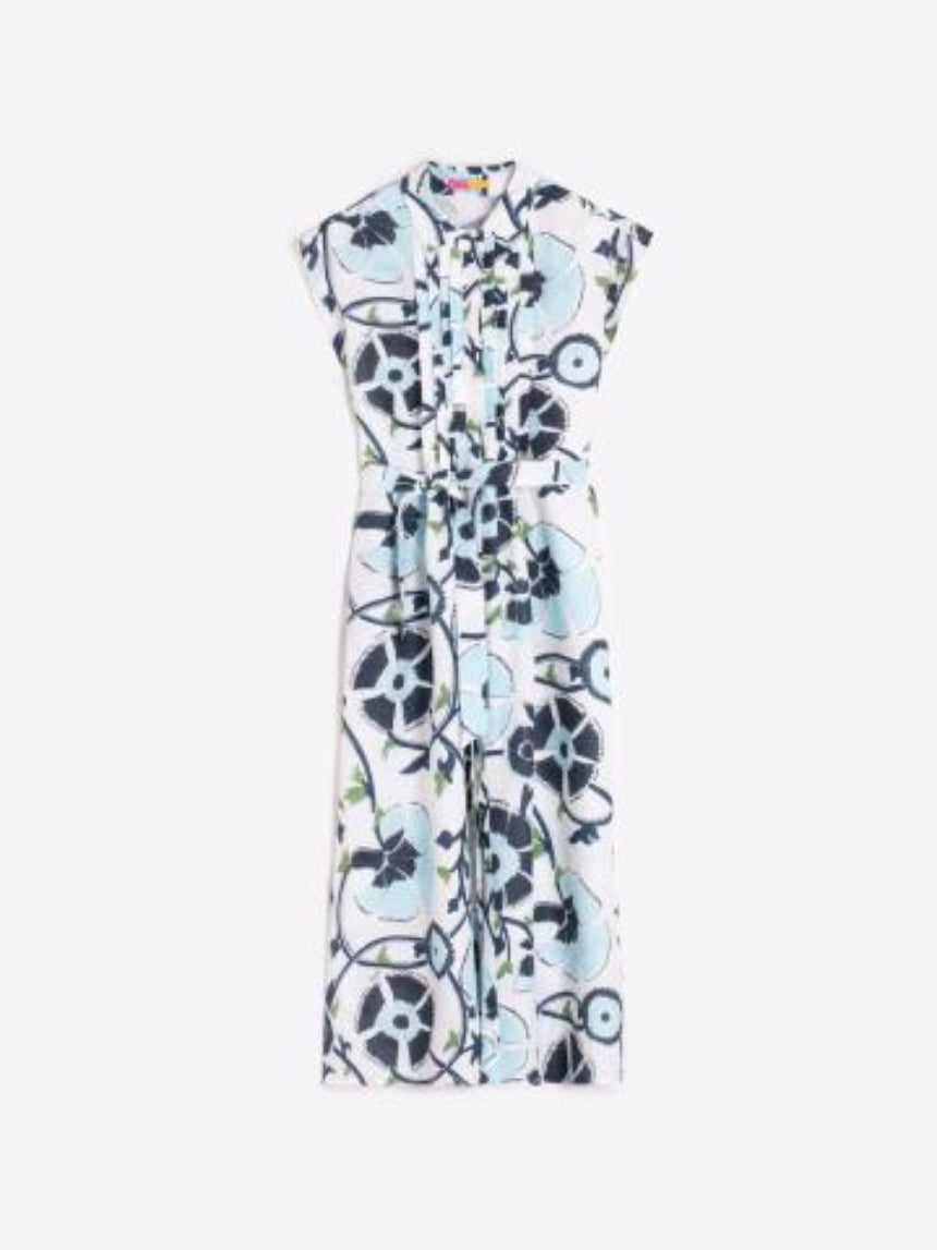 VESTIDO VILAGALLO JARETAS FLOR AZUL LINO PRINT - Carla Valente