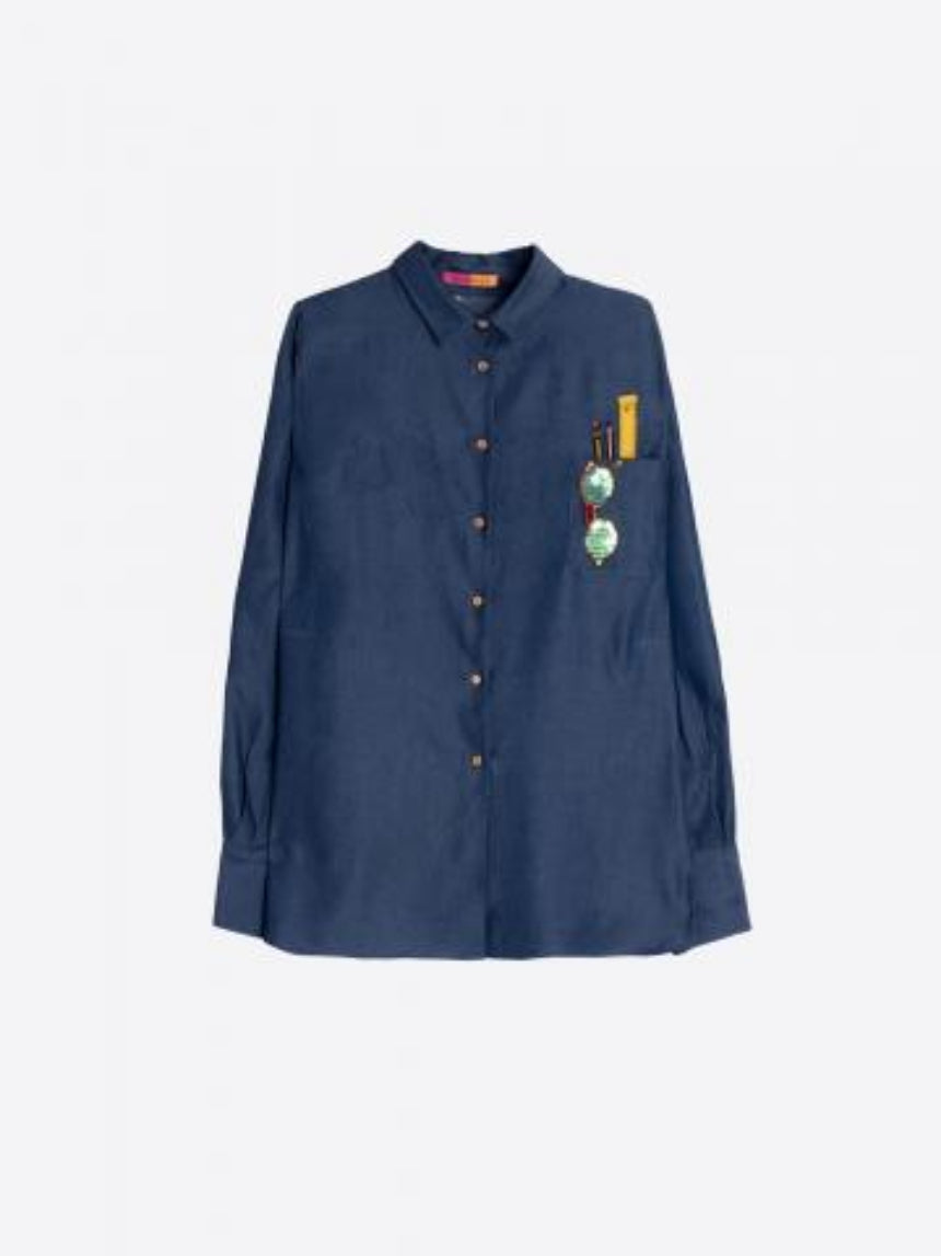 CAMISA VILAGALLO ANA COM EMBLEMA EM TENCEL - Carla Valente