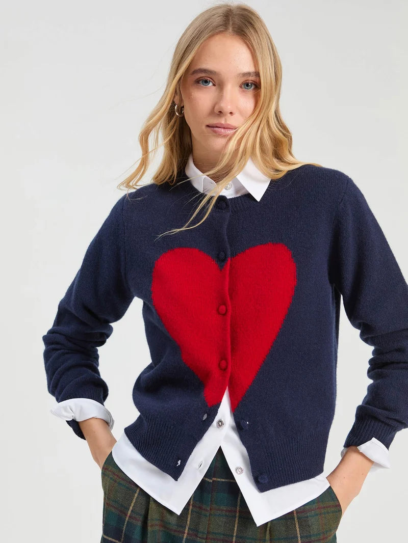 CARDIGAN VILAGALLO COM INTÁRSIA DE CORAÇÃO VERMELHO - Carla Valente