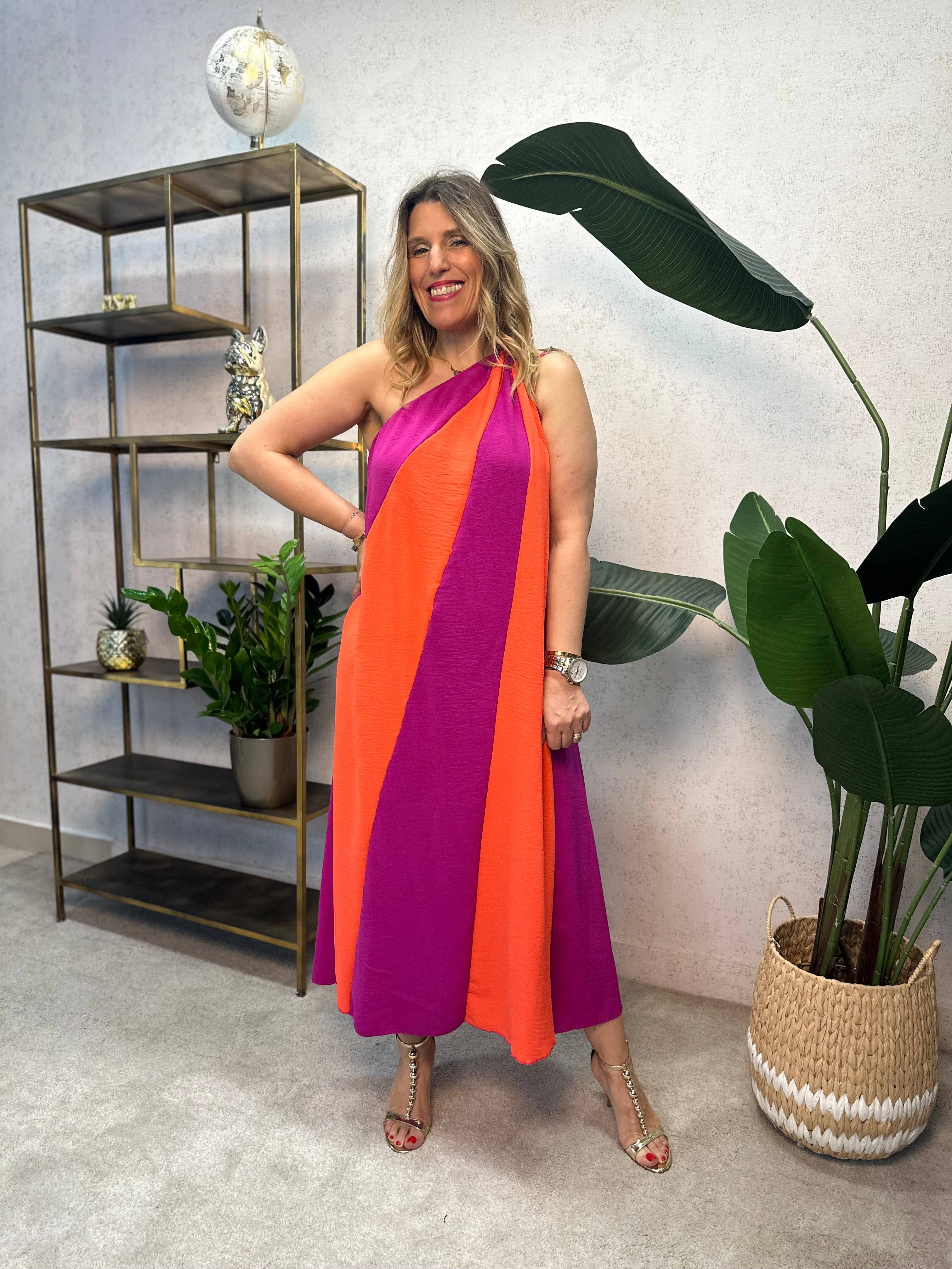 VESTIDO ALBNS ASSIMÉTRICO DE DOIS TONS - Carla Valente