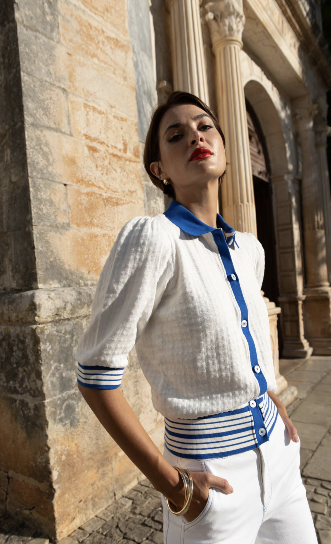 CASACO LIBERJEANS DE MALHA MANGA 3/8 COM DETALHE LISTA AZUL - Carla Valente