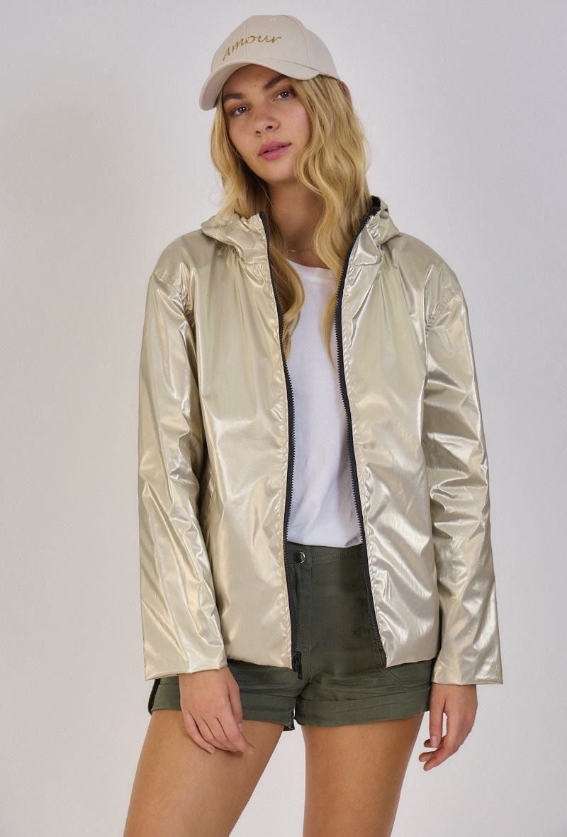 PARKA APRIL CURTA TECIDO IMPERMEÁVEL REVERSÍVEL COM CARAPUÇO - Carla Valente
