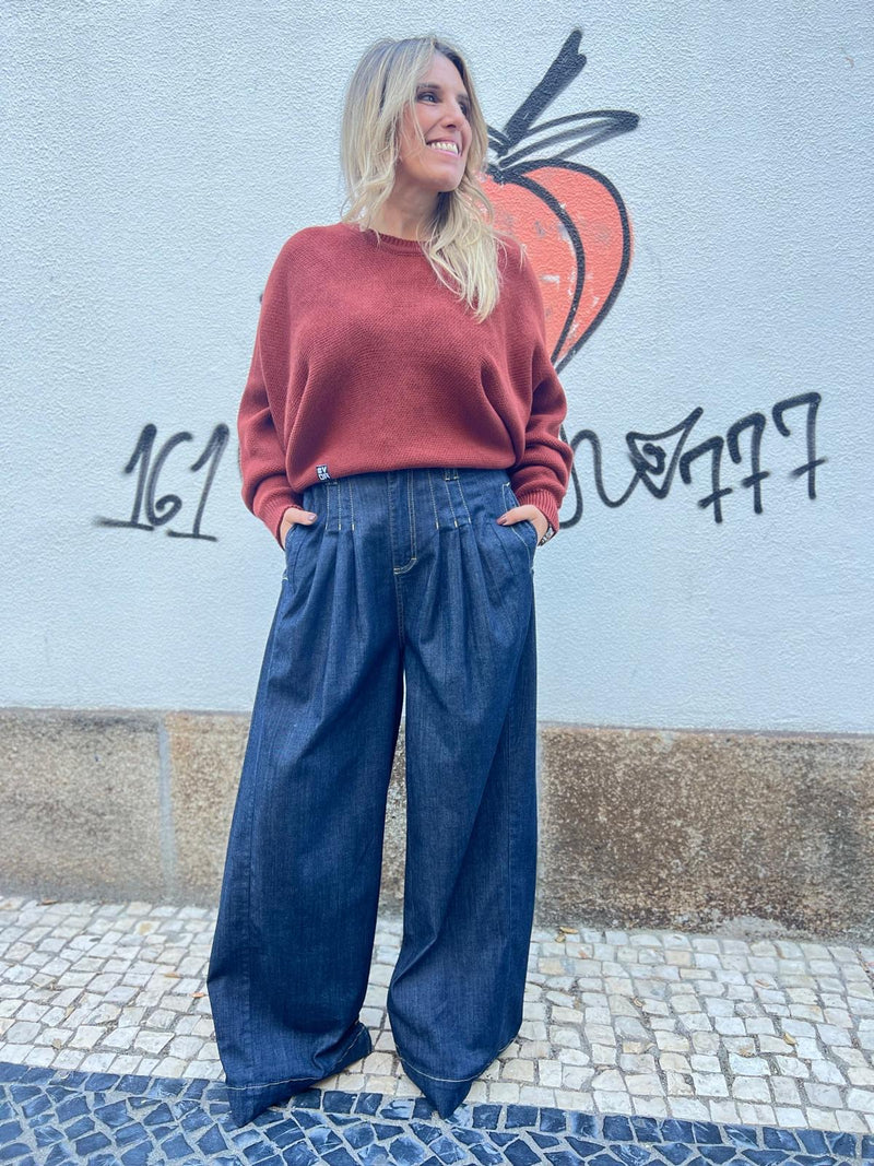 CALÇA VDR WIDE LEG COM PREGAS FRONTAIS - Carla Valente