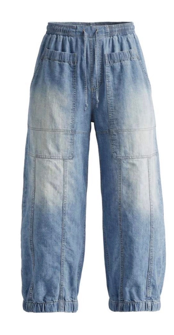 CALÇA VDR BALLOON JEANS BOLSO FRONTAL ELÁSTICO NA CINTA - Carla Valente