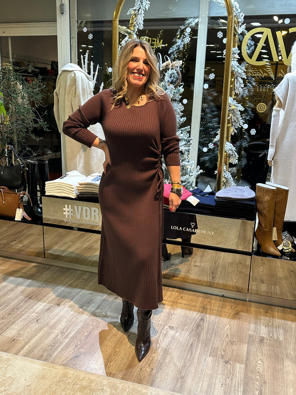 VESTIDO FERRACHE DE MALHA CANELADA FRANZIDO NA LATERAL