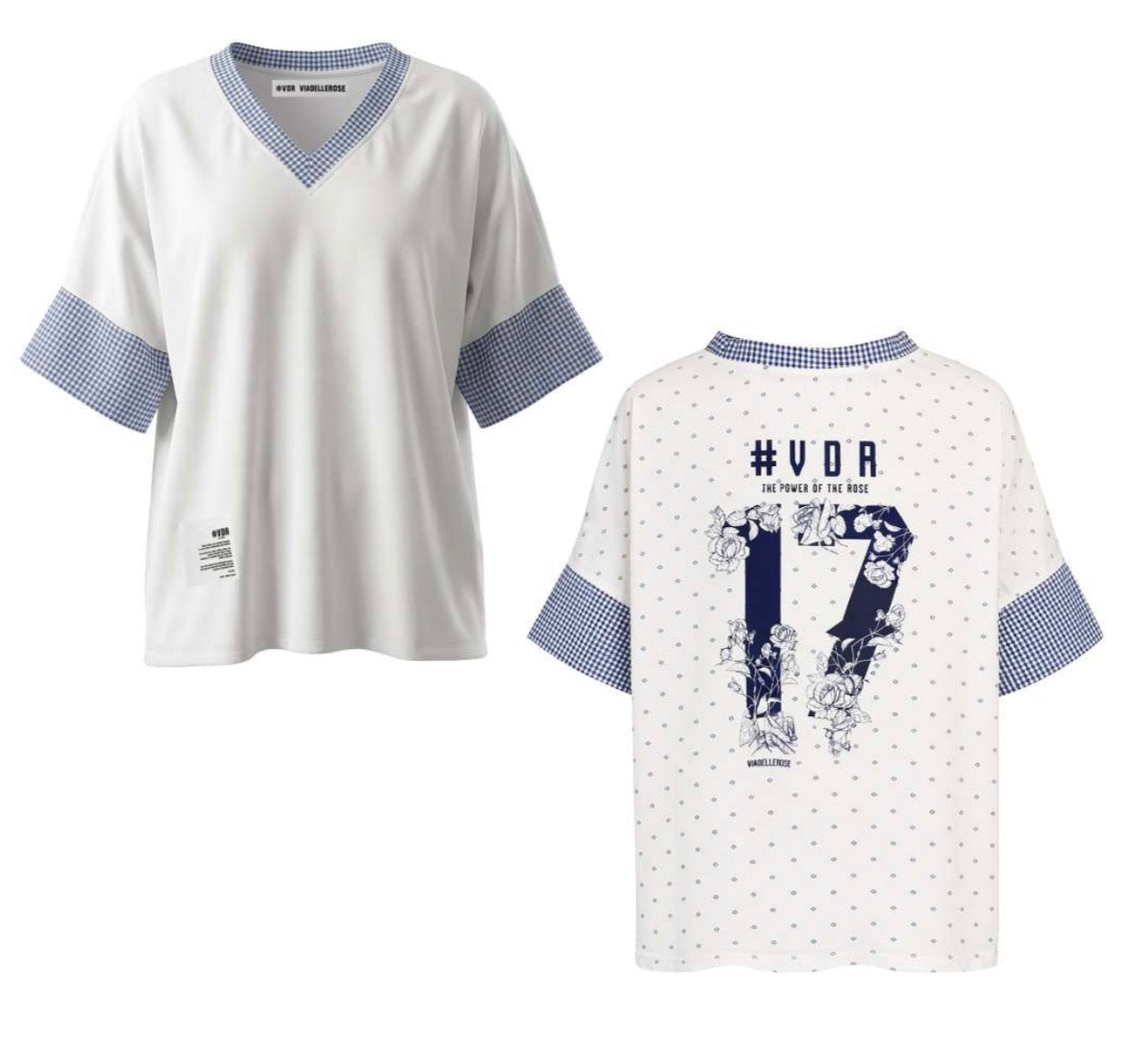 T-SHIRT VDR DECOTE EM V COM APLICAÇÃO TECIDO AO XADREZ - Carla Valente