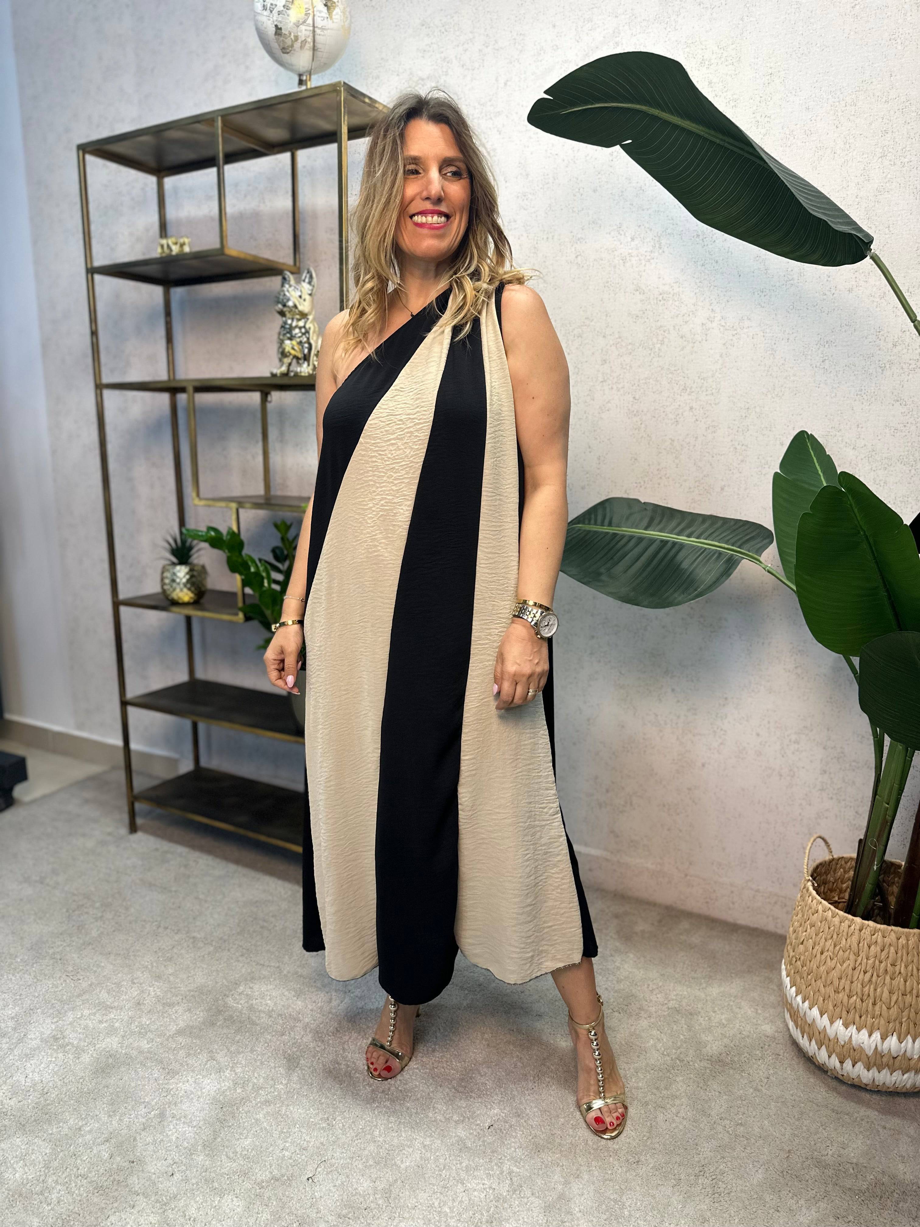 VESTIDO ALBNS ASSIMÉTRICO DE DOIS TONS - Carla Valente