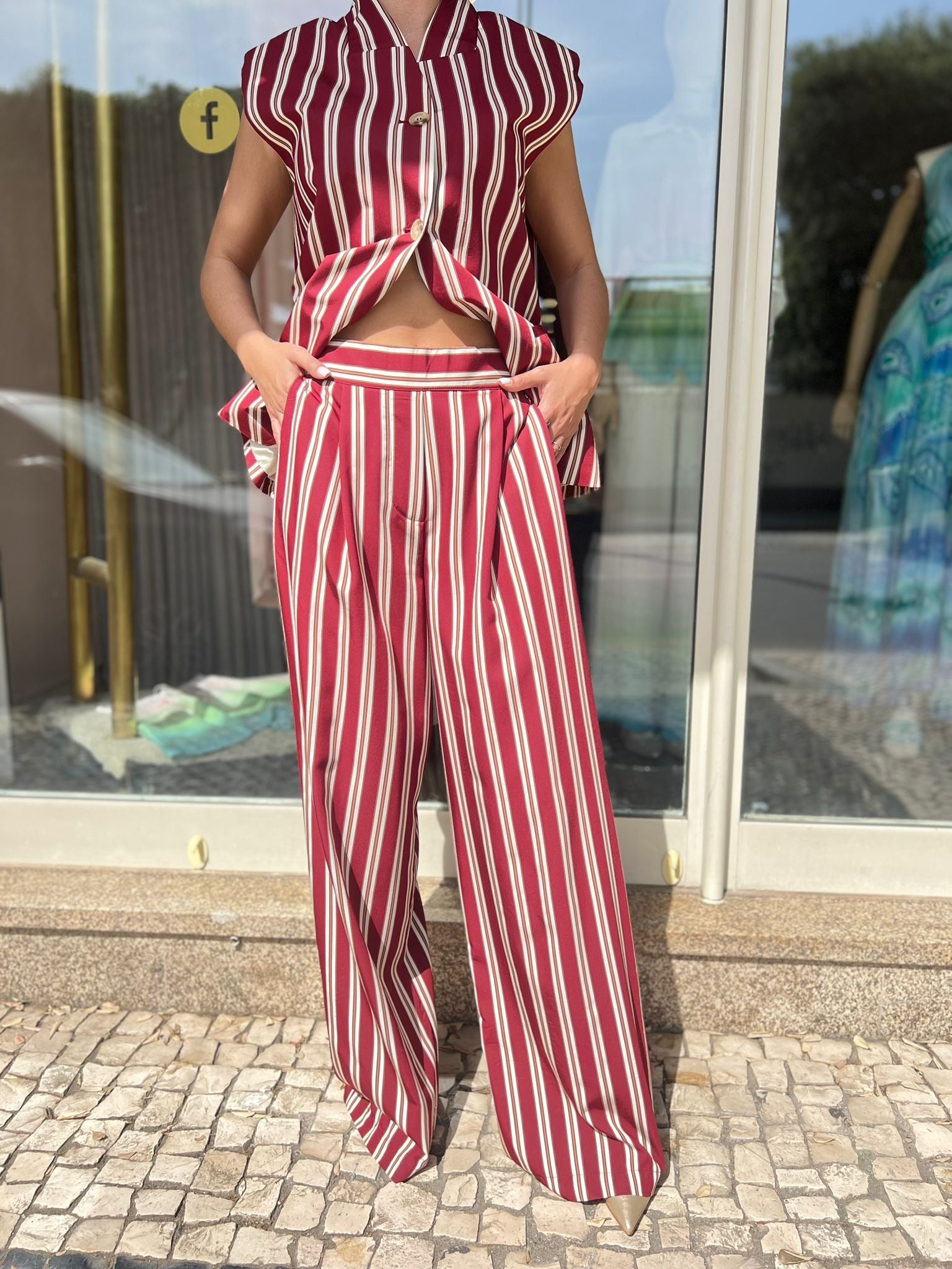 CALÇA DIXIE LISTRADA PALAZZO - Carla Valente
