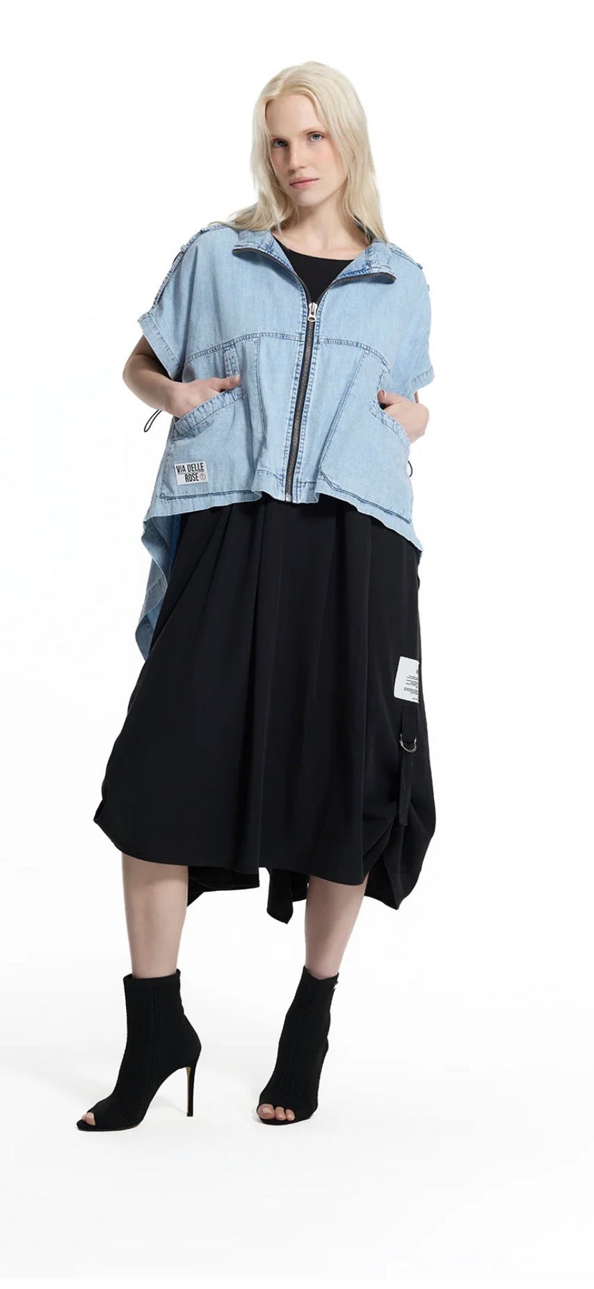 CAMISA VDR ASSIMÉTRICA JEANS COM ZIPER - Carla Valente