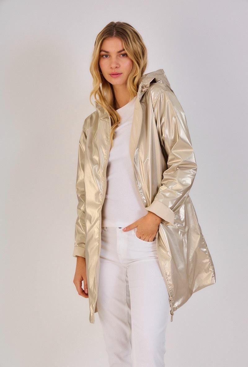 PARKA JUNE TECIDO IMPERMEÁVEL REVERSÍVEL COM CARAPUÇO - Carla Valente