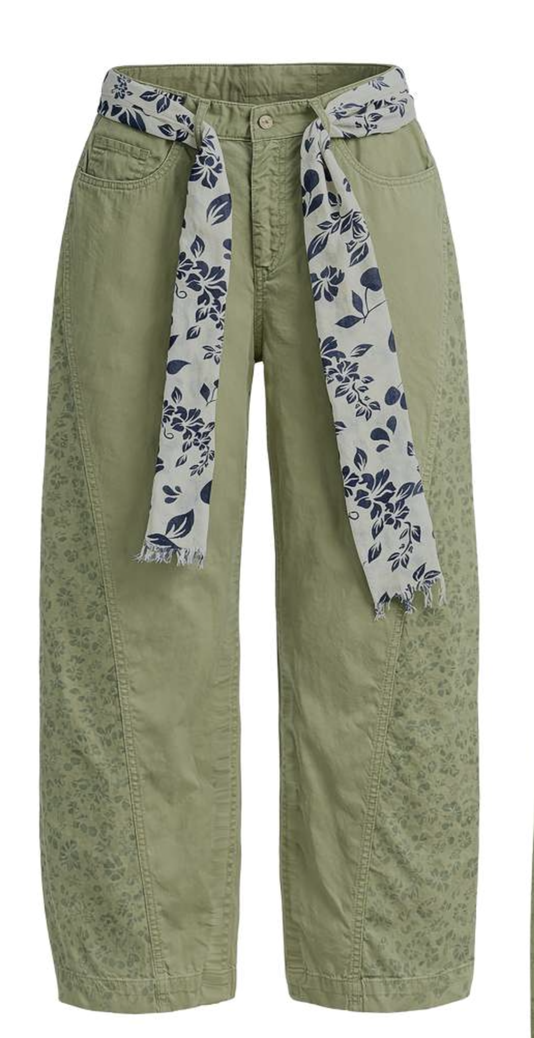 CALÇA VDR EM SARJA BORDADA NA LATERAL COM CINTO LENÇO - Carla Valente