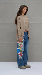 PANTALONA VDR OVERSIZE COM APLICAÇÃO FLOR - Carla Valente