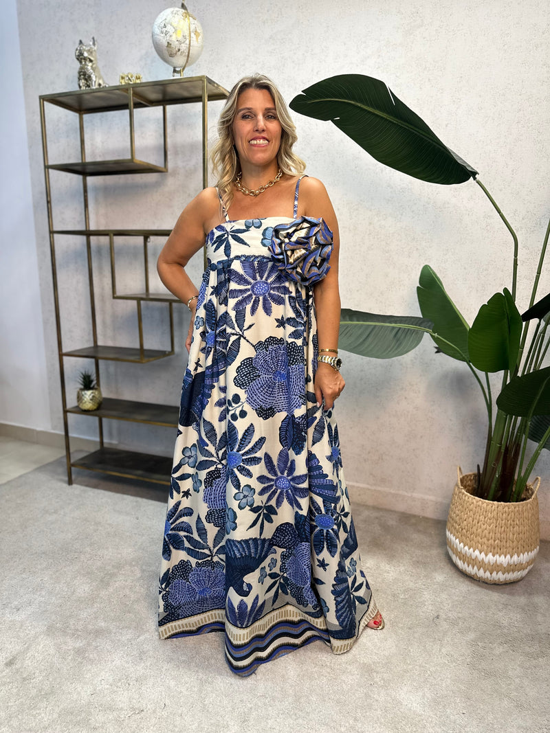 VESTIDO ALBNS FLORAL COM PÁSSAROS FLORES