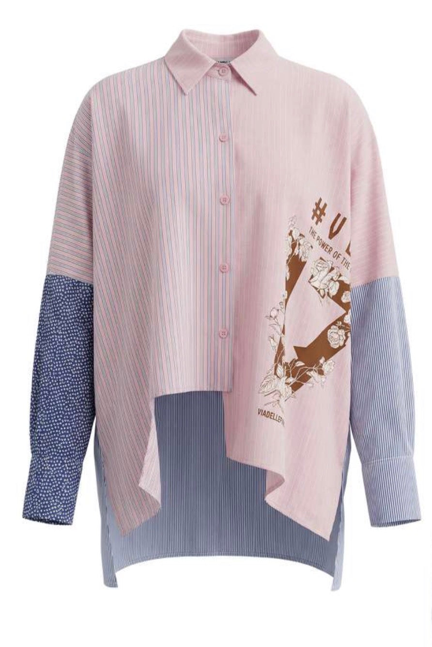 CAMISA VDR ESTAMPA 17 ESTRUTURADA RISCAS E PINTAS - Carla Valente