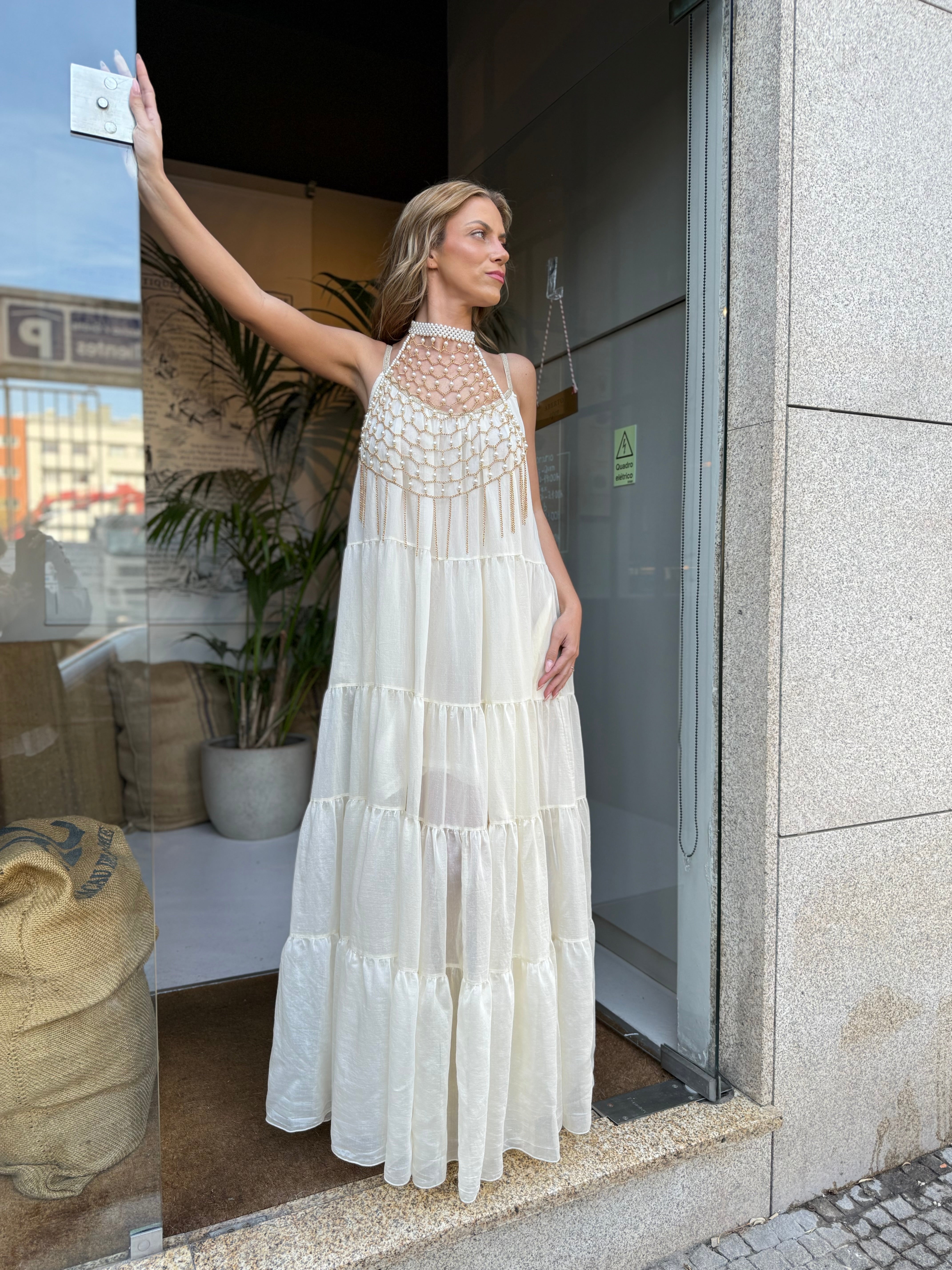 VESTIDO PHO FIRENZE LONGO DECOTE CANOA COM LUREX - Carla Valente