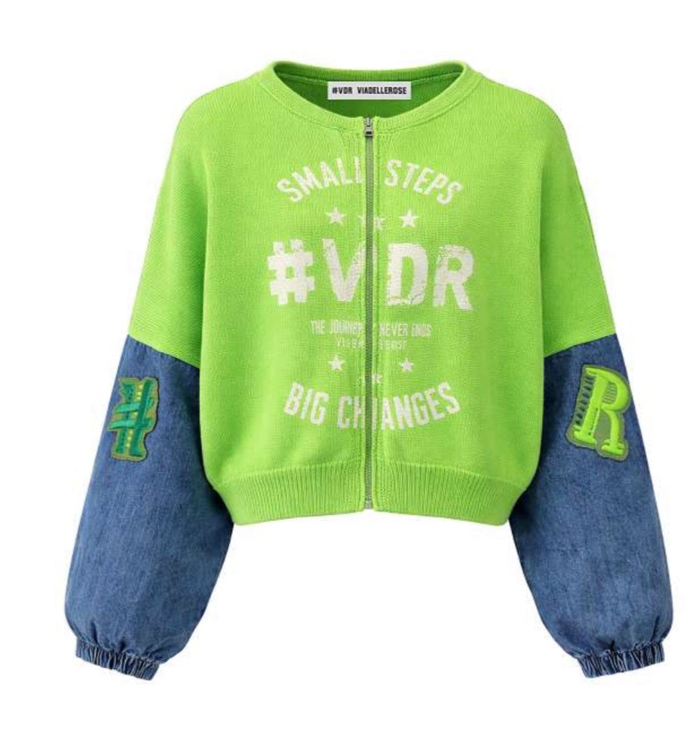 CASACO VDR DE MALHA COM MANGA EM JEANS - Carla Valente