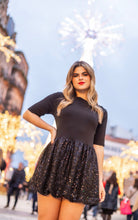 VESTIDO COMBINADO MALHA COM LANTEJOULAS - Carla Valente